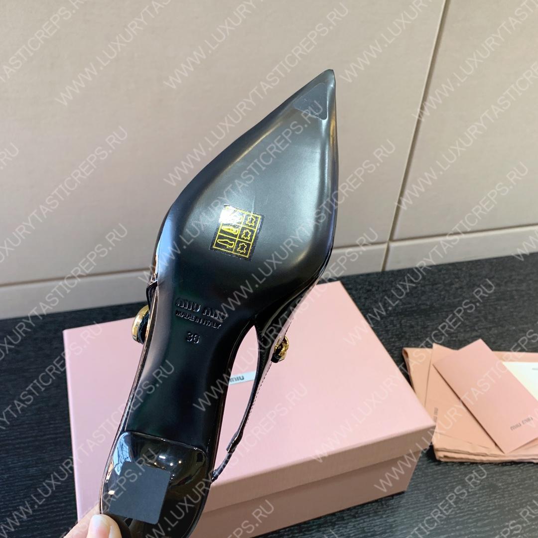 MIU MIU PATENT LEATHER SLINGBACK PUMPS BLACK 5I813D