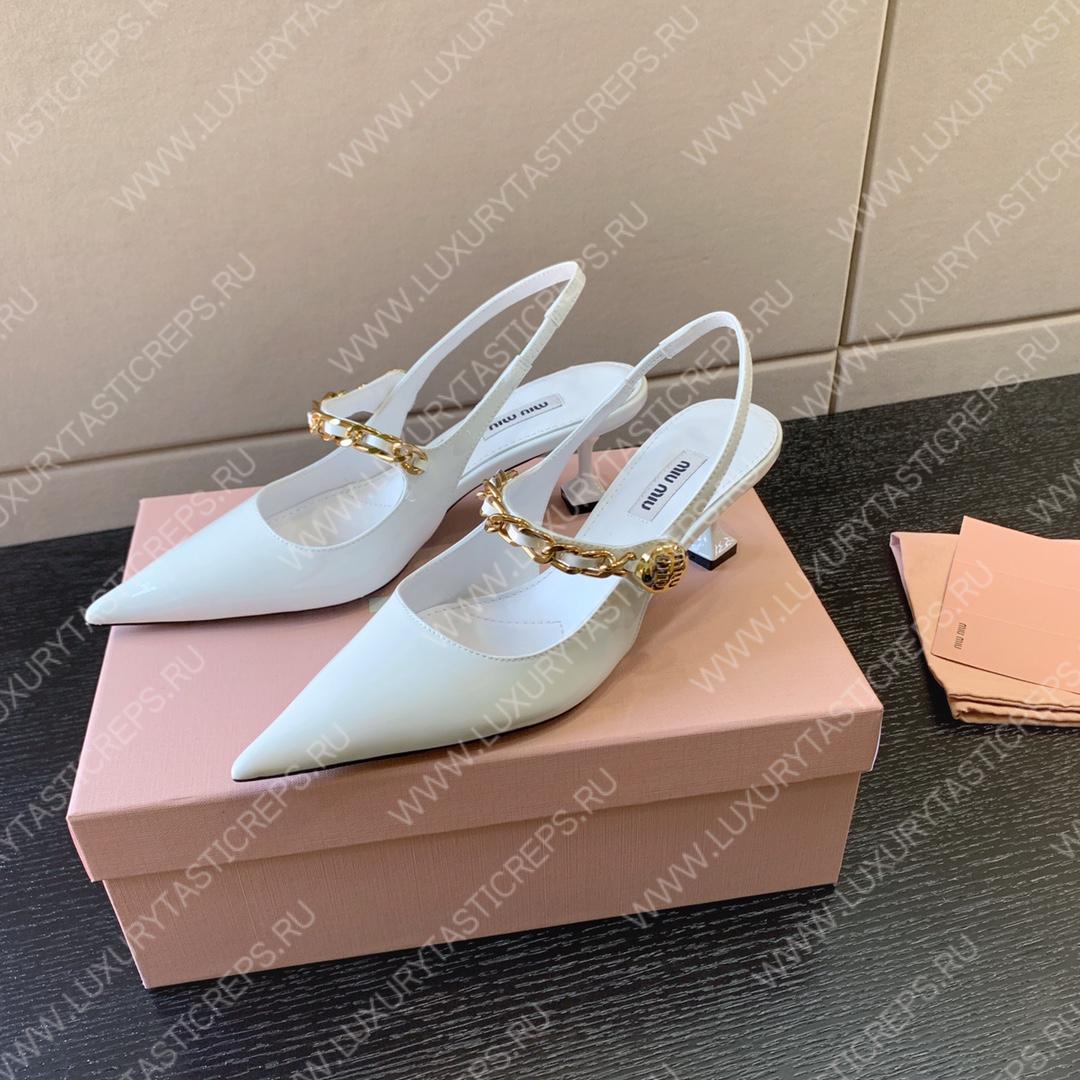 MIU MIU PATENT LEATHER SLINGBACK PUMPS WHITE 5I813D