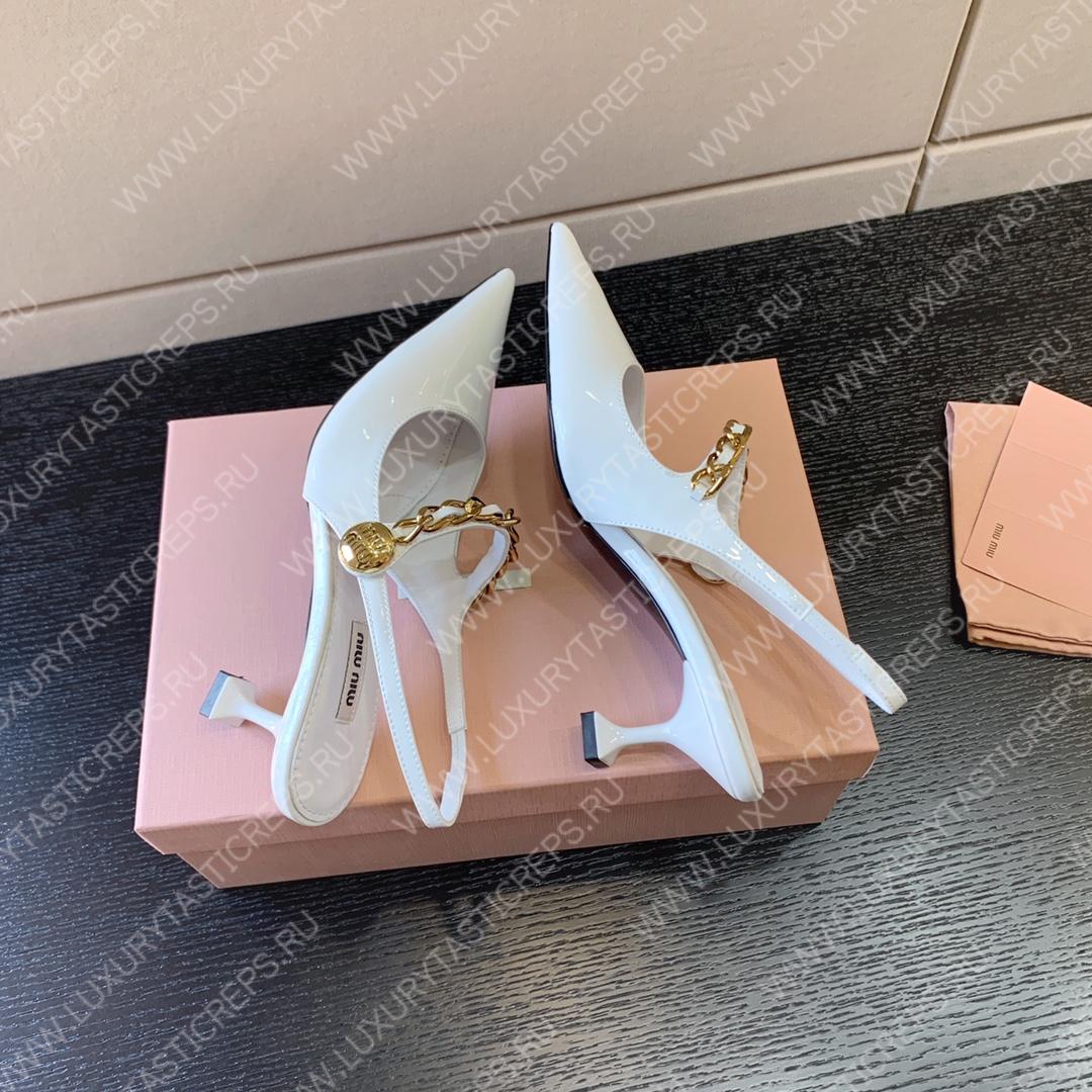 MIU MIU PATENT LEATHER SLINGBACK PUMPS WHITE 5I813D