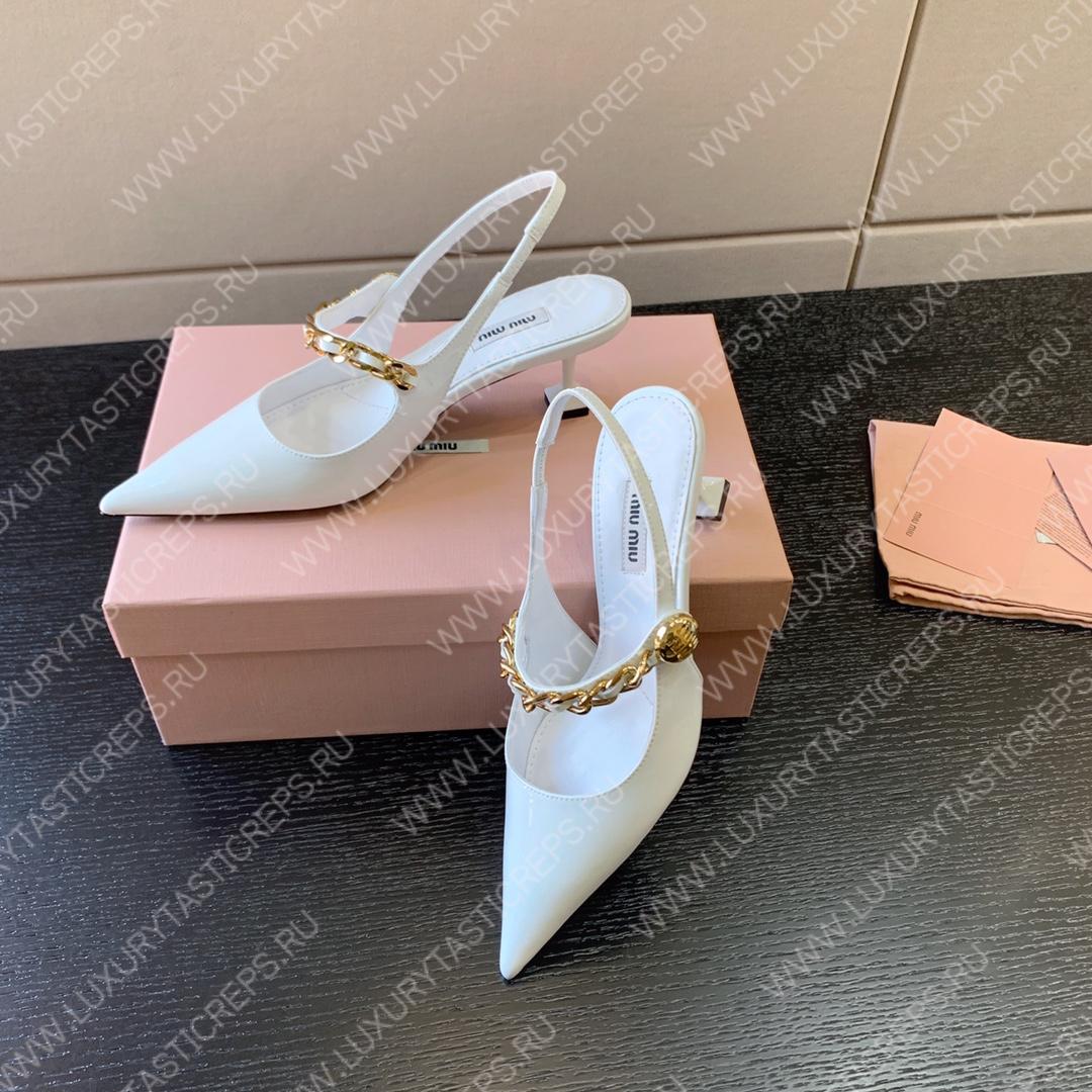 MIU MIU PATENT LEATHER SLINGBACK PUMPS WHITE 5I813D