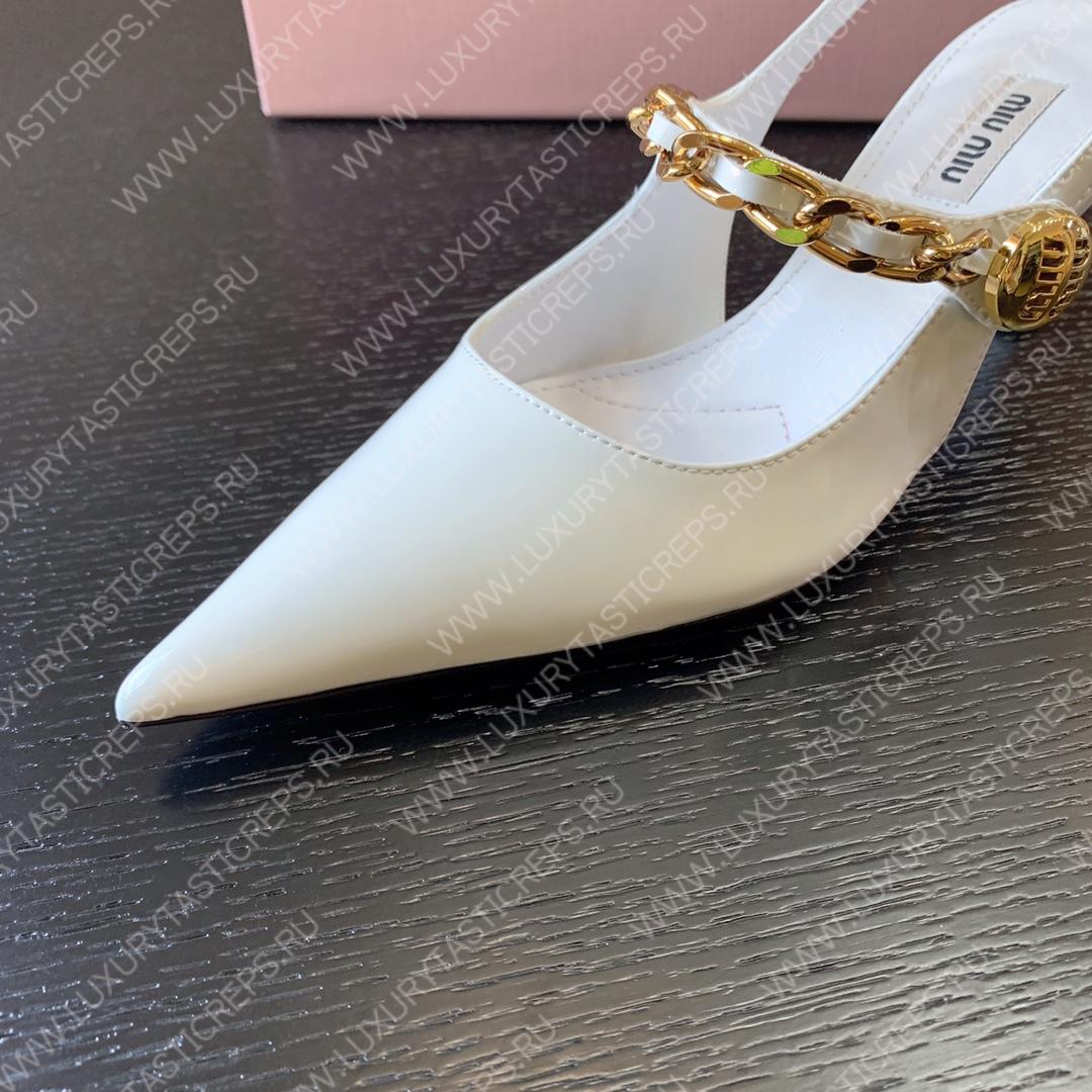 MIU MIU PATENT LEATHER SLINGBACK PUMPS WHITE 5I813D