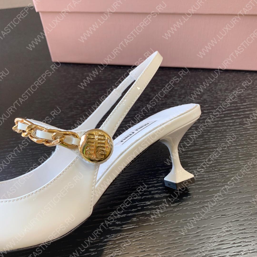MIU MIU PATENT LEATHER SLINGBACK PUMPS WHITE 5I813D