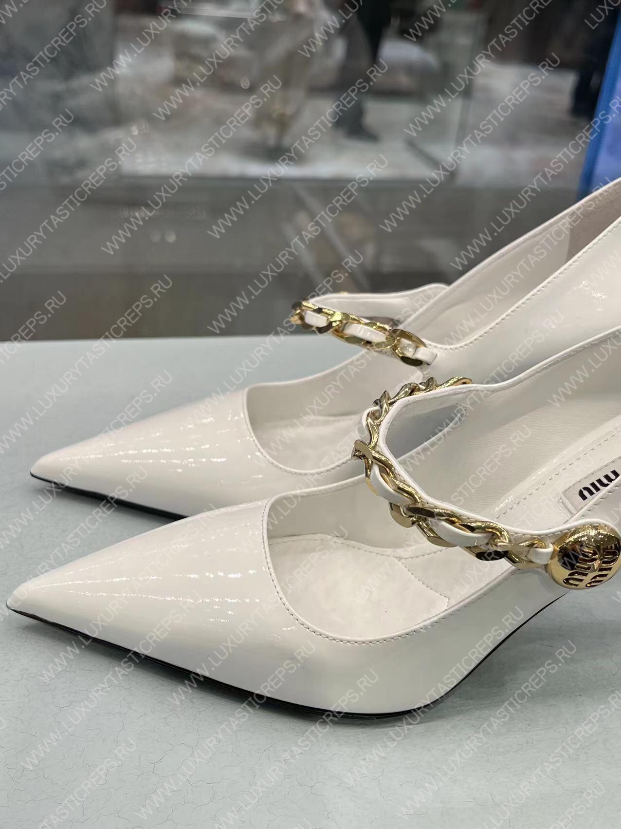MIU MIU PATENT LEATHER PUMPS WHITE 5I814D