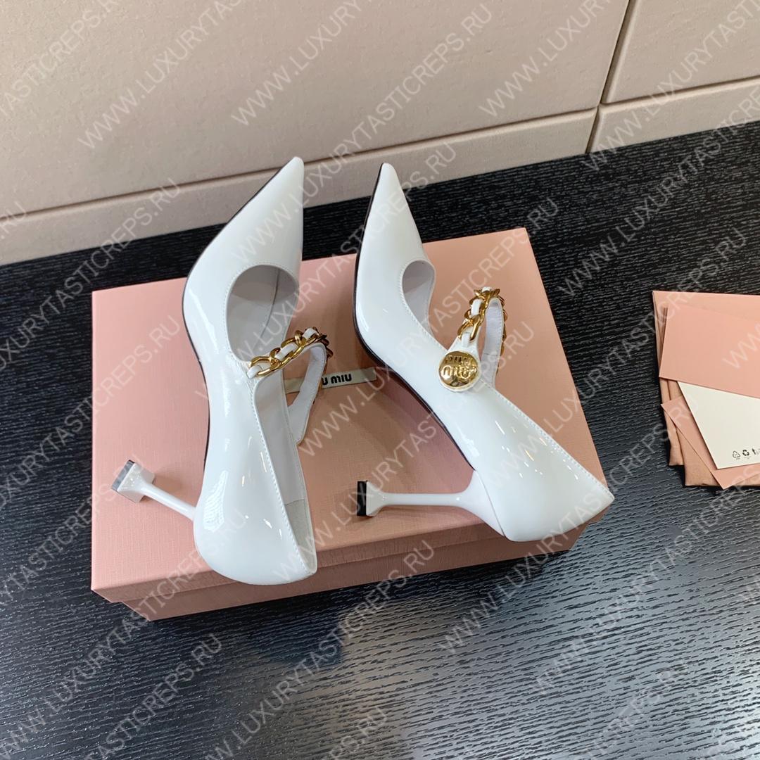 MIU MIU PATENT LEATHER PUMPS WHITE 5I814D
