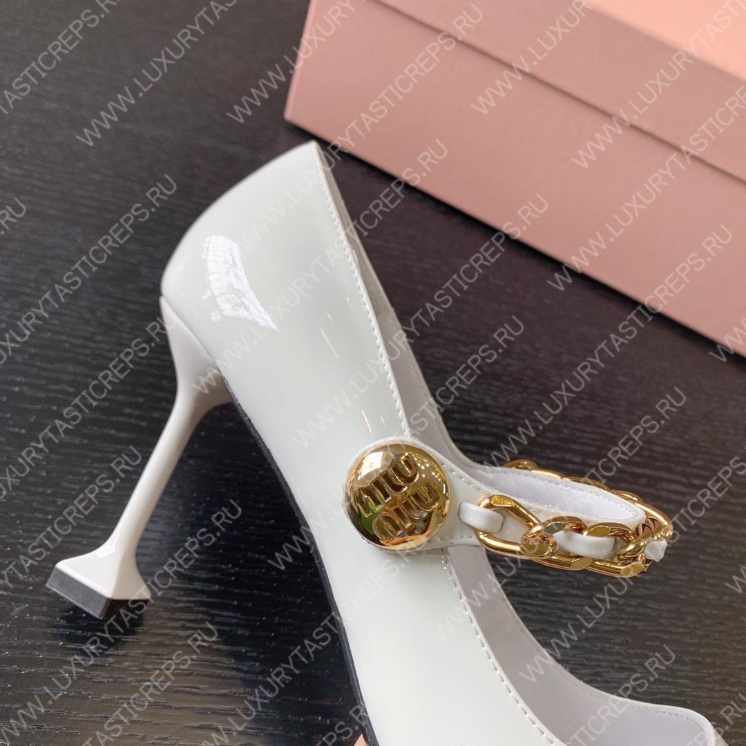 MIU MIU PATENT LEATHER PUMPS WHITE 5I814D
