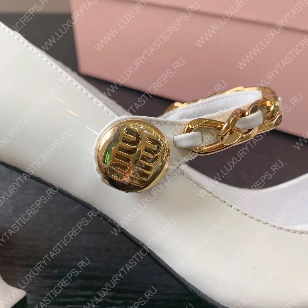 MIU MIU PATENT LEATHER PUMPS WHITE 5I814D