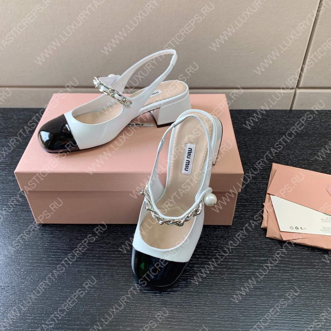 MIU MIU MARY JANE SLINGBACK PUMPS WHITE AND BLACK 5I446D