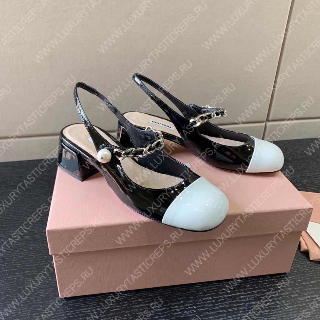 MIU MIU MARY JANE SLINGBACK PUMPS WHITE AND BLACK 5I446D