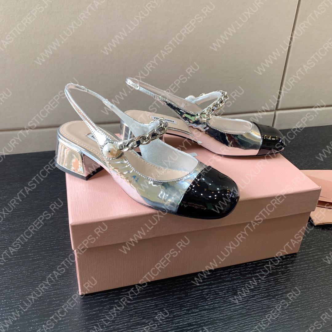 MIU MIU SLINGBACK PUMPS ALABASTER SILVER 5I460D