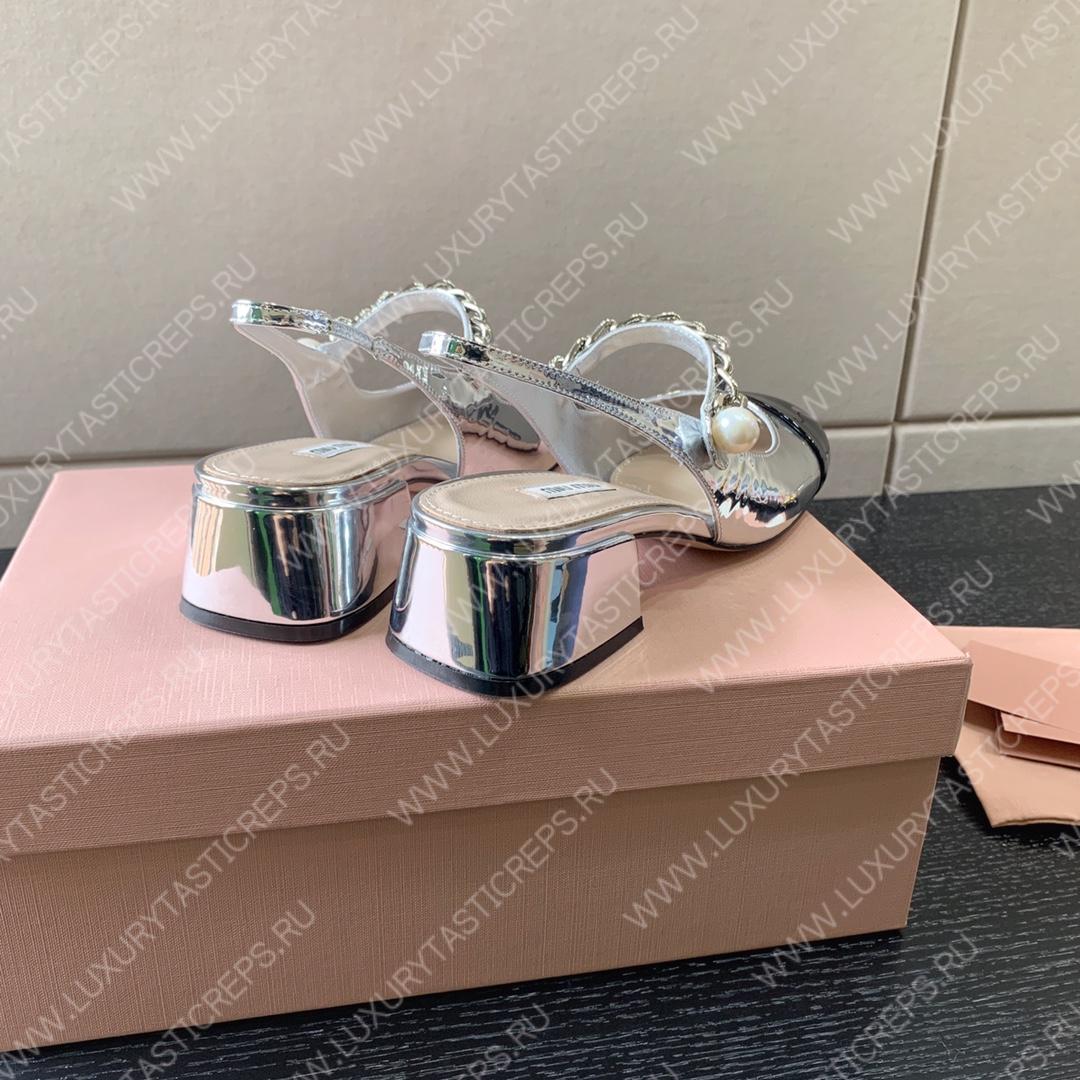 MIU MIU SLINGBACK PUMPS ALABASTER SILVER 5I460D