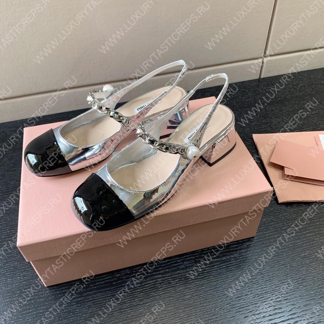 MIU MIU SLINGBACK PUMPS ALABASTER SILVER 5I460D