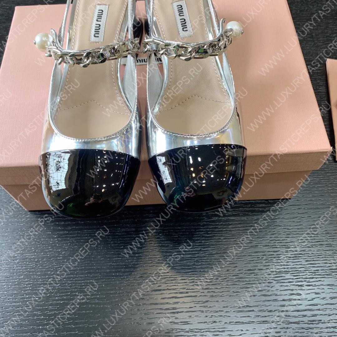 MIU MIU SLINGBACK PUMPS ALABASTER SILVER 5I460D