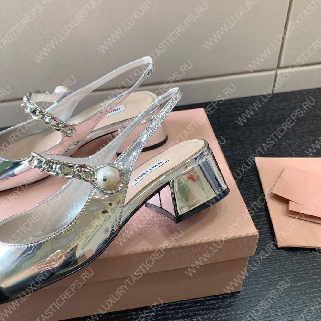MIU MIU SLINGBACK PUMPS ALABASTER SILVER 5I460D