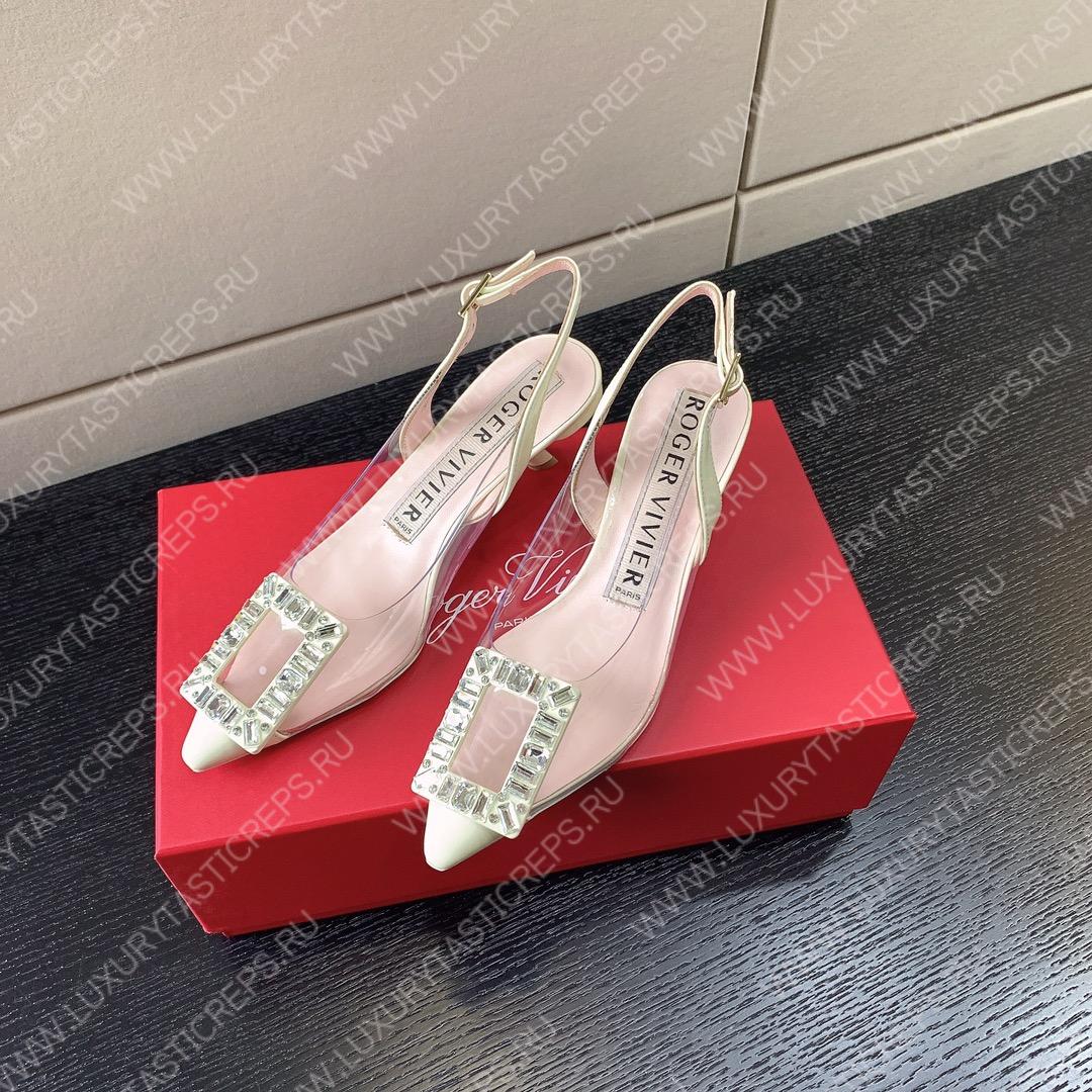 ROGER VIVIER VIRGULE BUCKLE SLINGBACK PUMPS OFF-WHITE RVW63831