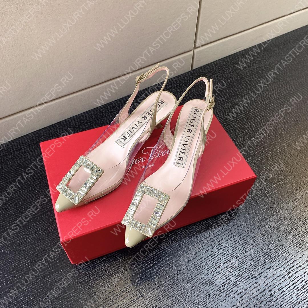 ROGER VIVIER VIRGULE BUCKLE SLINGBACK PUMPS BEIGE RVW63831