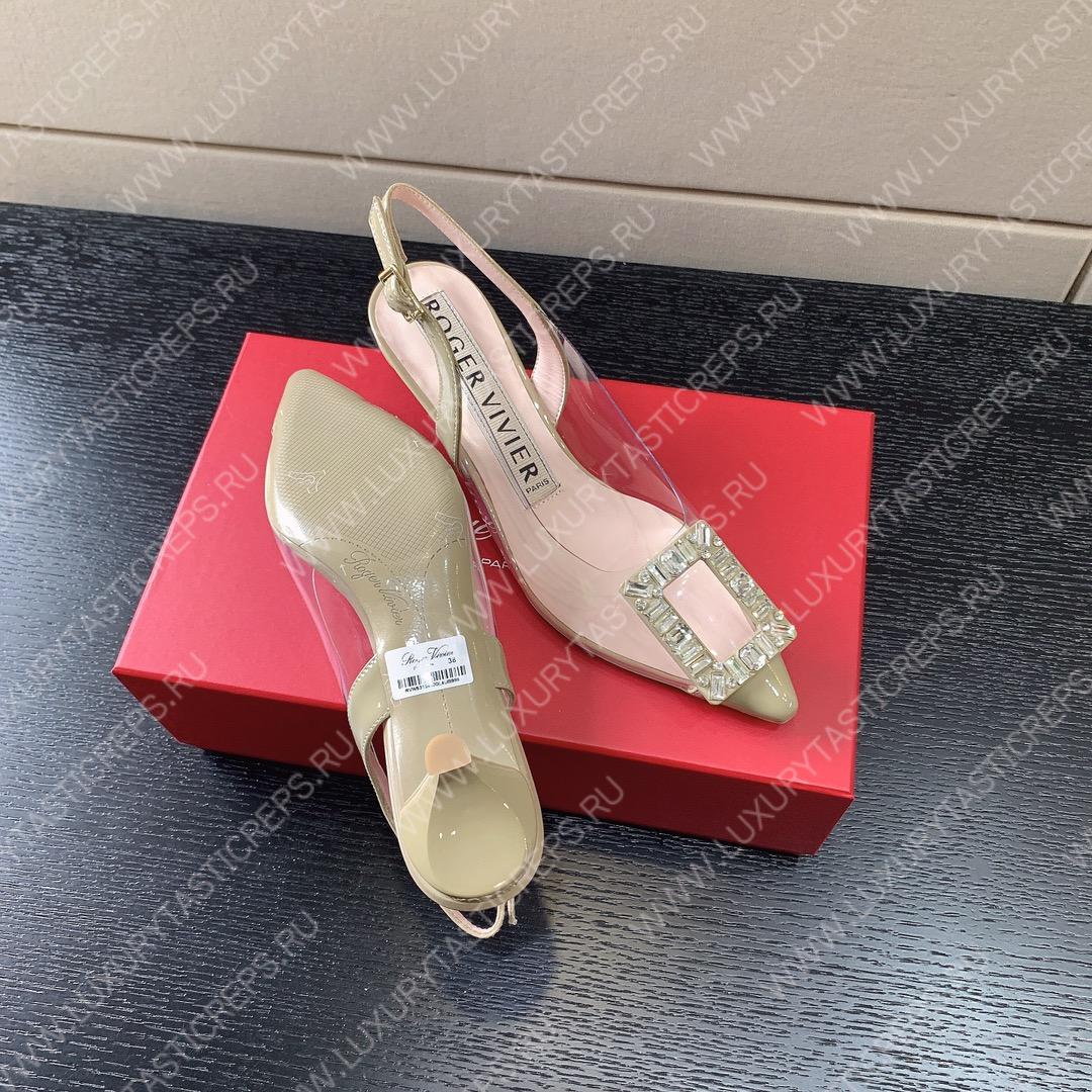 ROGER VIVIER VIRGULE BUCKLE SLINGBACK PUMPS BEIGE RVW63831