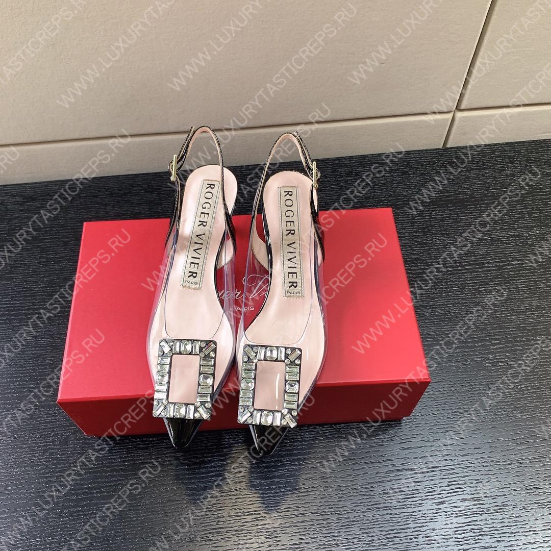 ROGER VIVIER VIRGULE BUCKLE SLINGBACK PUMPS BLACK RVW63831