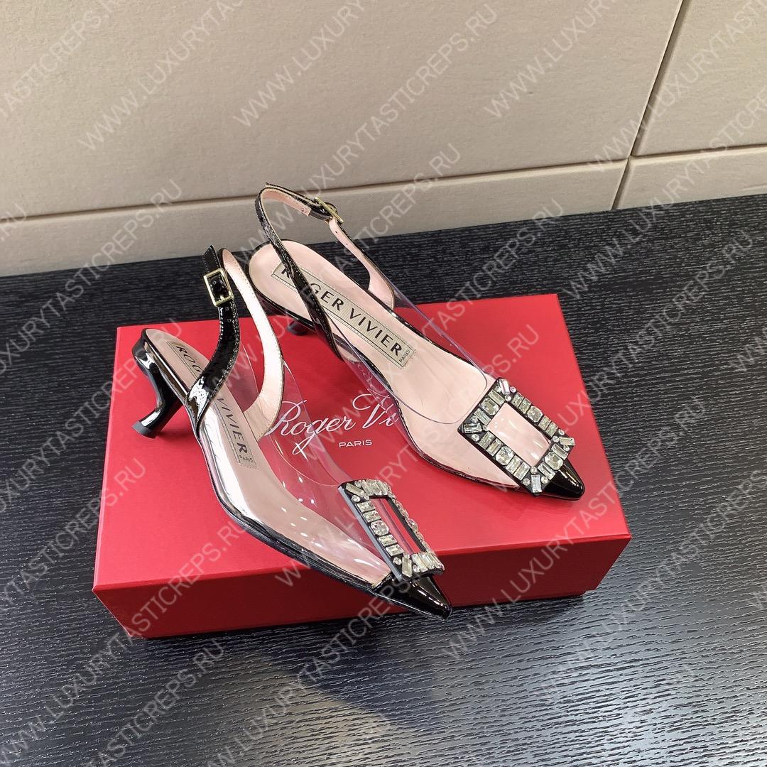 ROGER VIVIER VIRGULE BUCKLE SLINGBACK PUMPS BLACK RVW63831