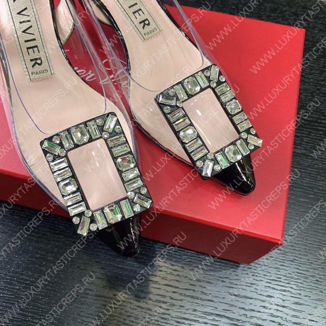 ROGER VIVIER VIRGULE BUCKLE SLINGBACK PUMPS BLACK RVW63831