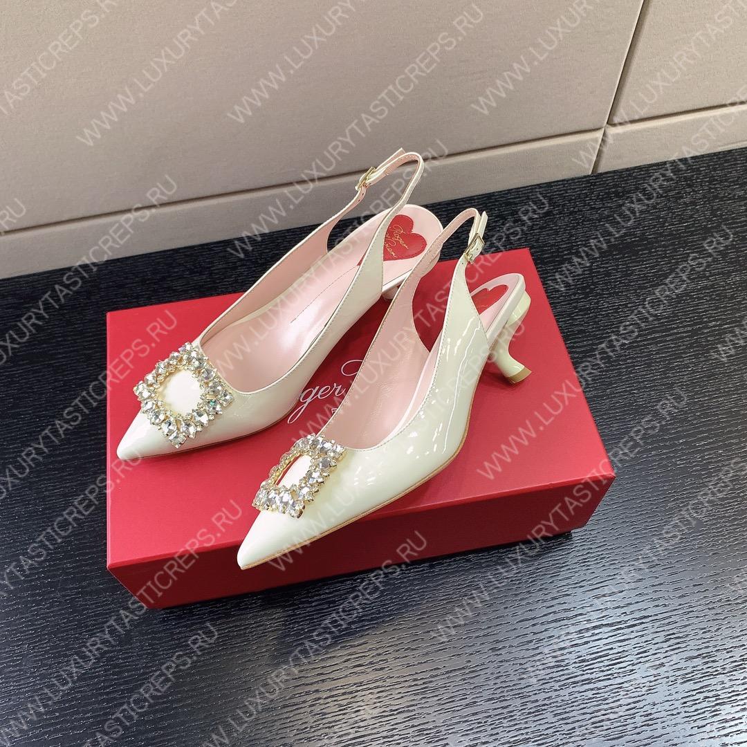 ROGER VIVER SLINGBACK PUMPS LEATHER WHITE RVW6383