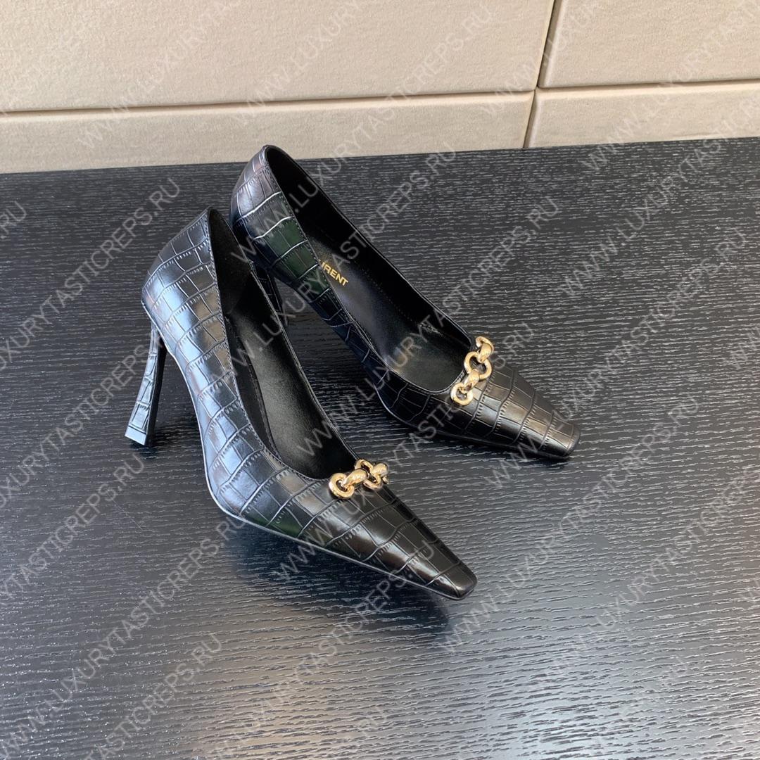 YVES SAINT LAURENT SEVERINE CROC EMBOSSED PUMP BLACK 7091741TVKK