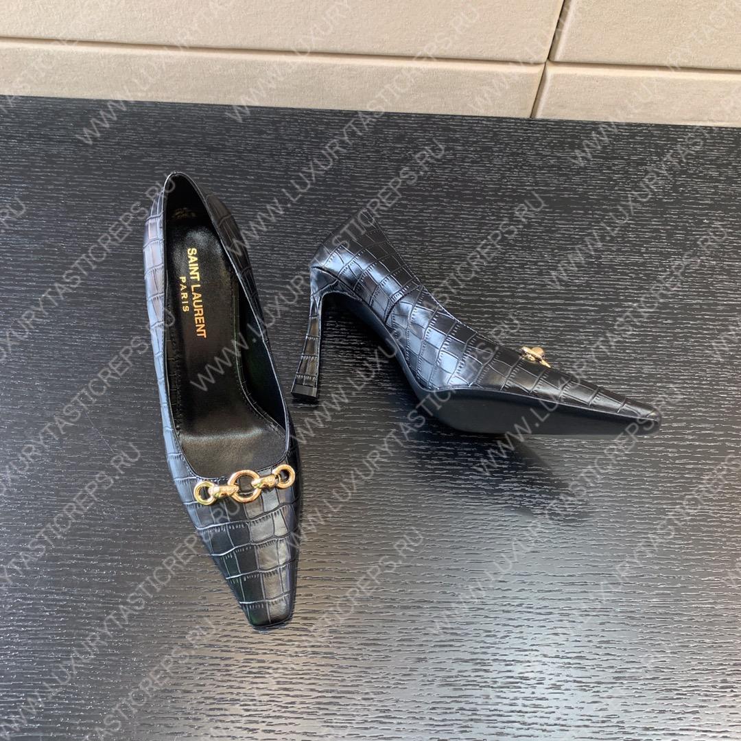 YVES SAINT LAURENT SEVERINE CROC EMBOSSED PUMP BLACK 7091741TVKK