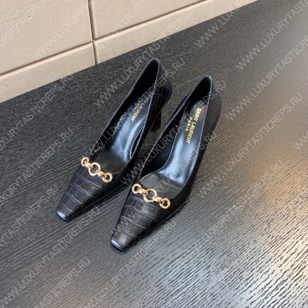 YVES SAINT LAURENT SEVERINE CROC EMBOSSED PUMP BLACK 7091741TVKK