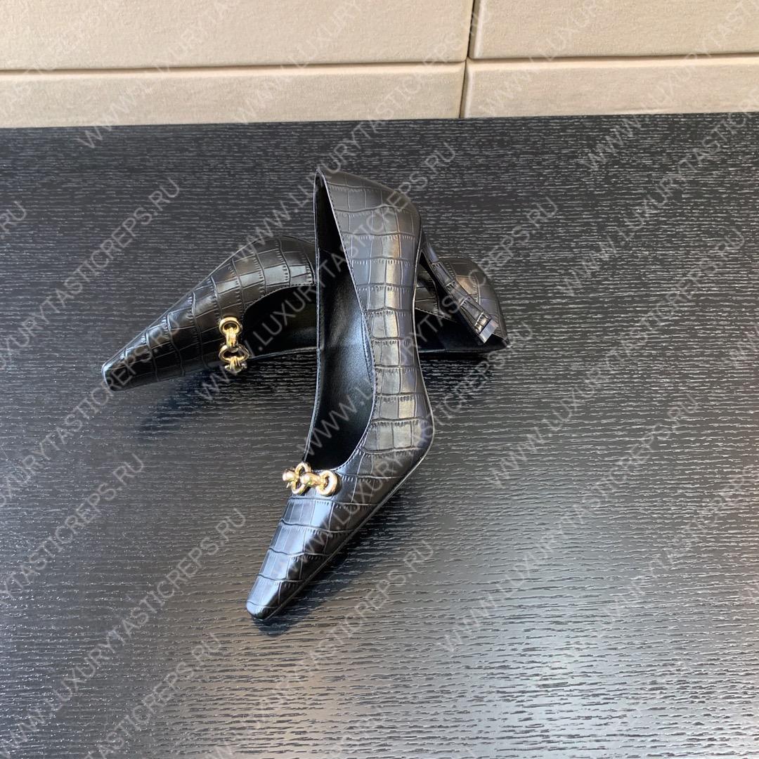 YVES SAINT LAURENT SEVERINE CROC EMBOSSED PUMP BLACK 7091741TVKK