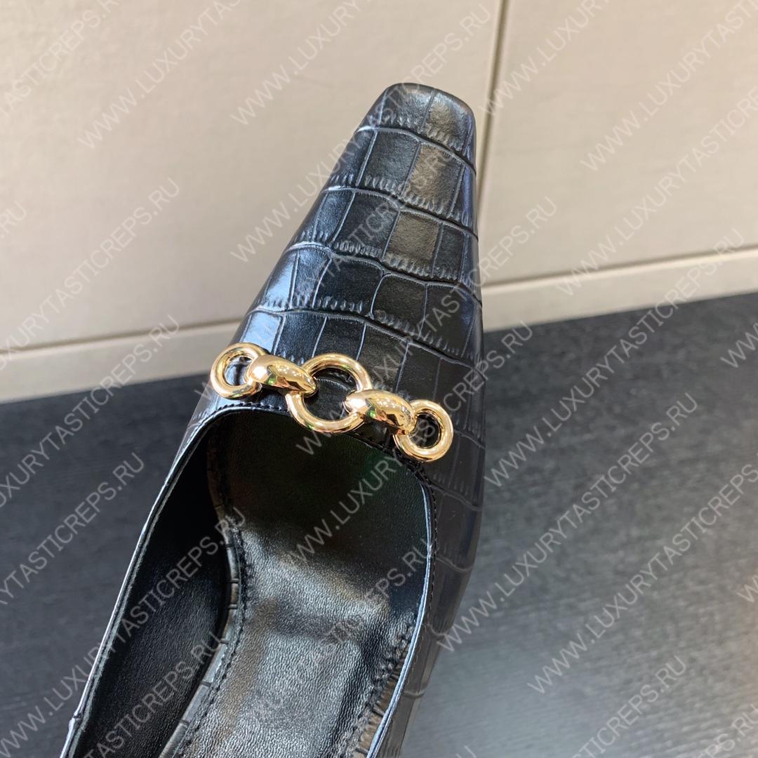 YVES SAINT LAURENT SEVERINE CROC EMBOSSED PUMP BLACK 7091741TVKK