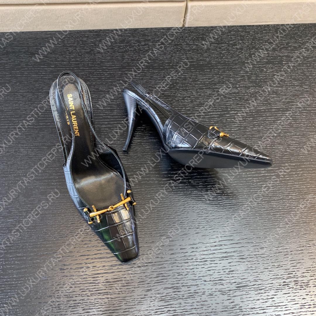 YVES SAINT LAURENT SEVERINE CROC EMBOSSED PUMP BLACK 7091741TVKK