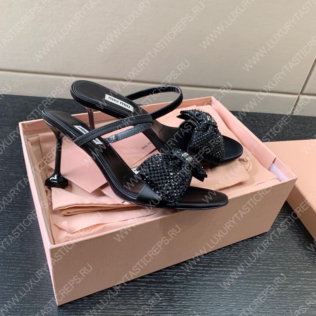 MIU MIU SATIN BOW SANDAL BLACK 5XX571