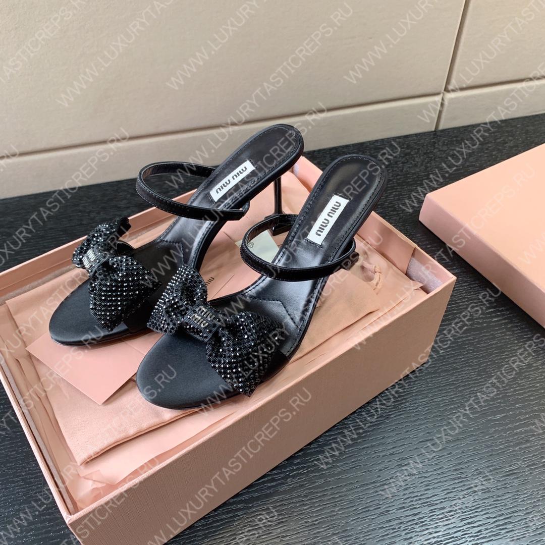 MIU MIU SATIN BOW SANDAL BLACK 5XX571