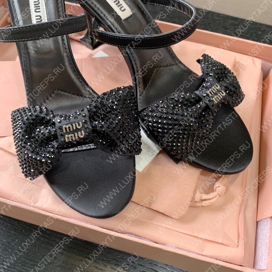MIU MIU SATIN BOW SANDAL BLACK 5XX571