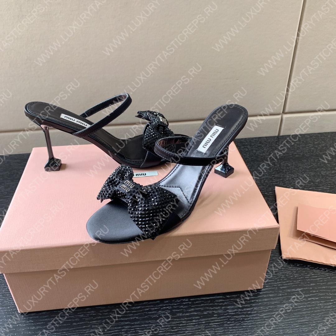 MIU MIU SATIN BOW SANDAL BLACK 5XX571