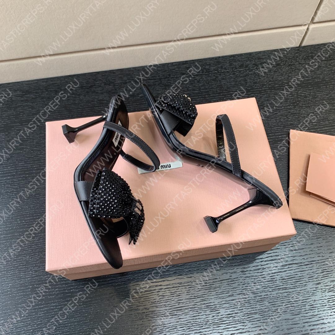 MIU MIU SATIN BOW SANDAL BLACK 5XX571