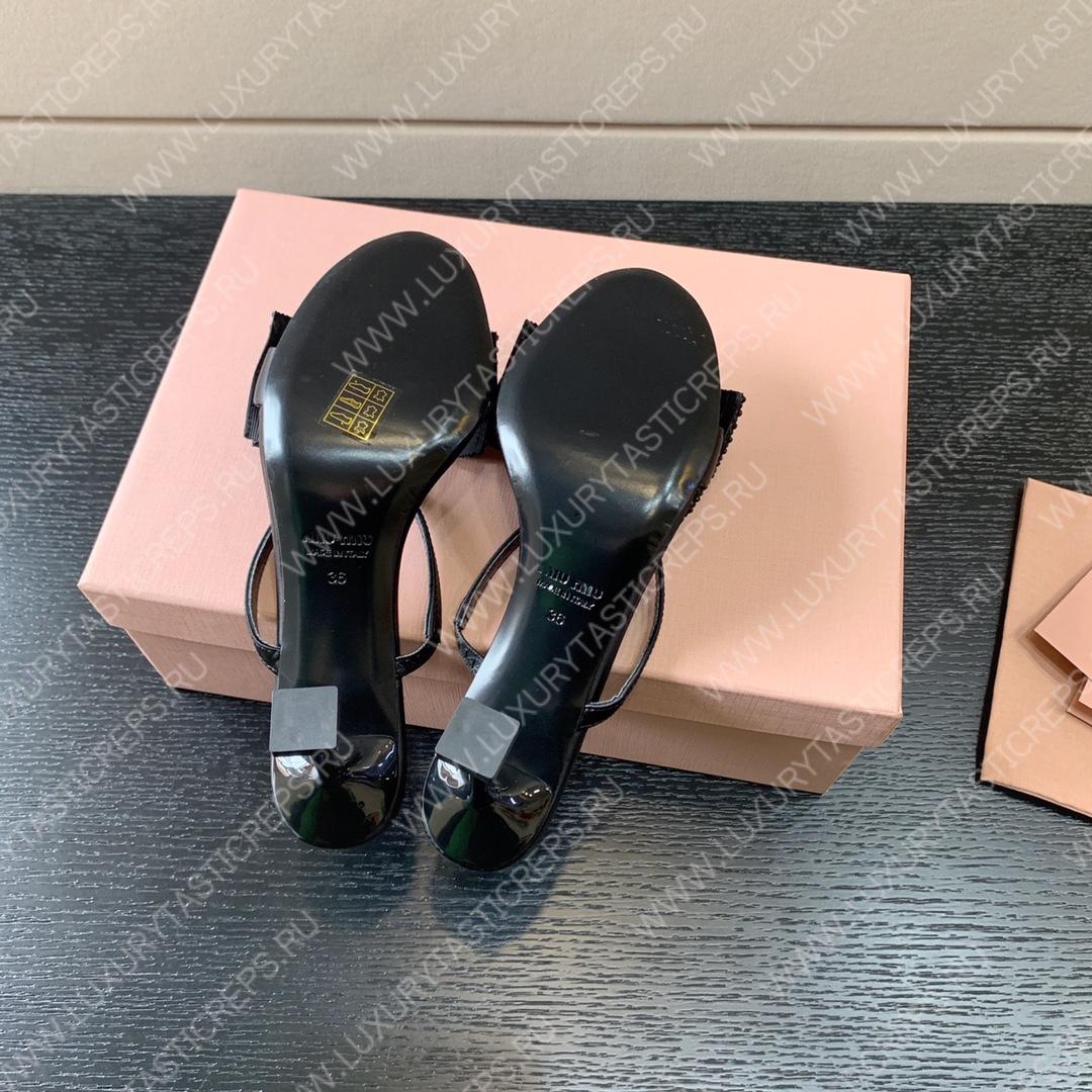 MIU MIU SATIN BOW SANDAL BLACK 5XX571