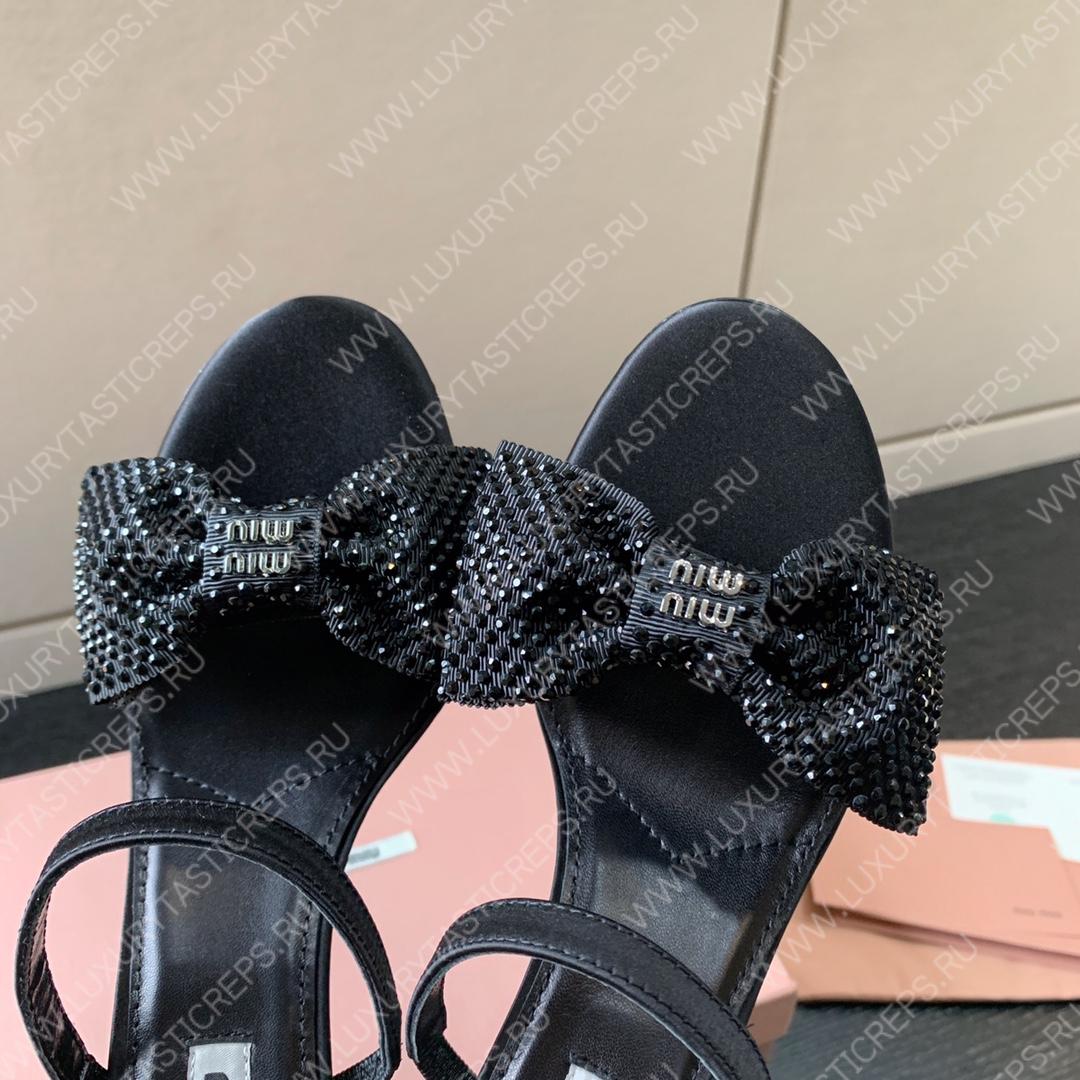 MIU MIU SATIN BOW SANDAL BLACK 5XX571