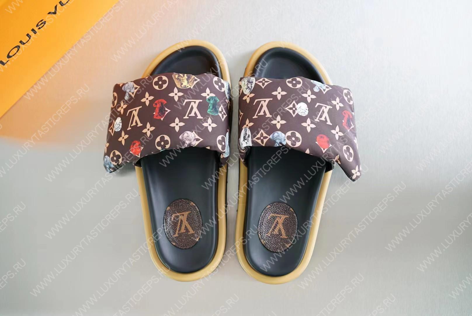 l**is V*t*n pool pillow flat comfort mule brown/multicolor 1aabkl