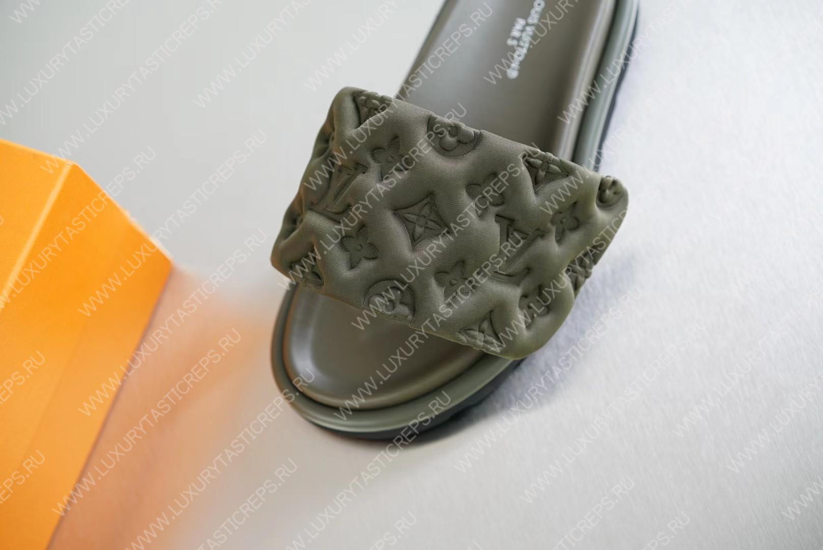 l**is V*t*n pool pillow flat comfort mule olive green 1aabku