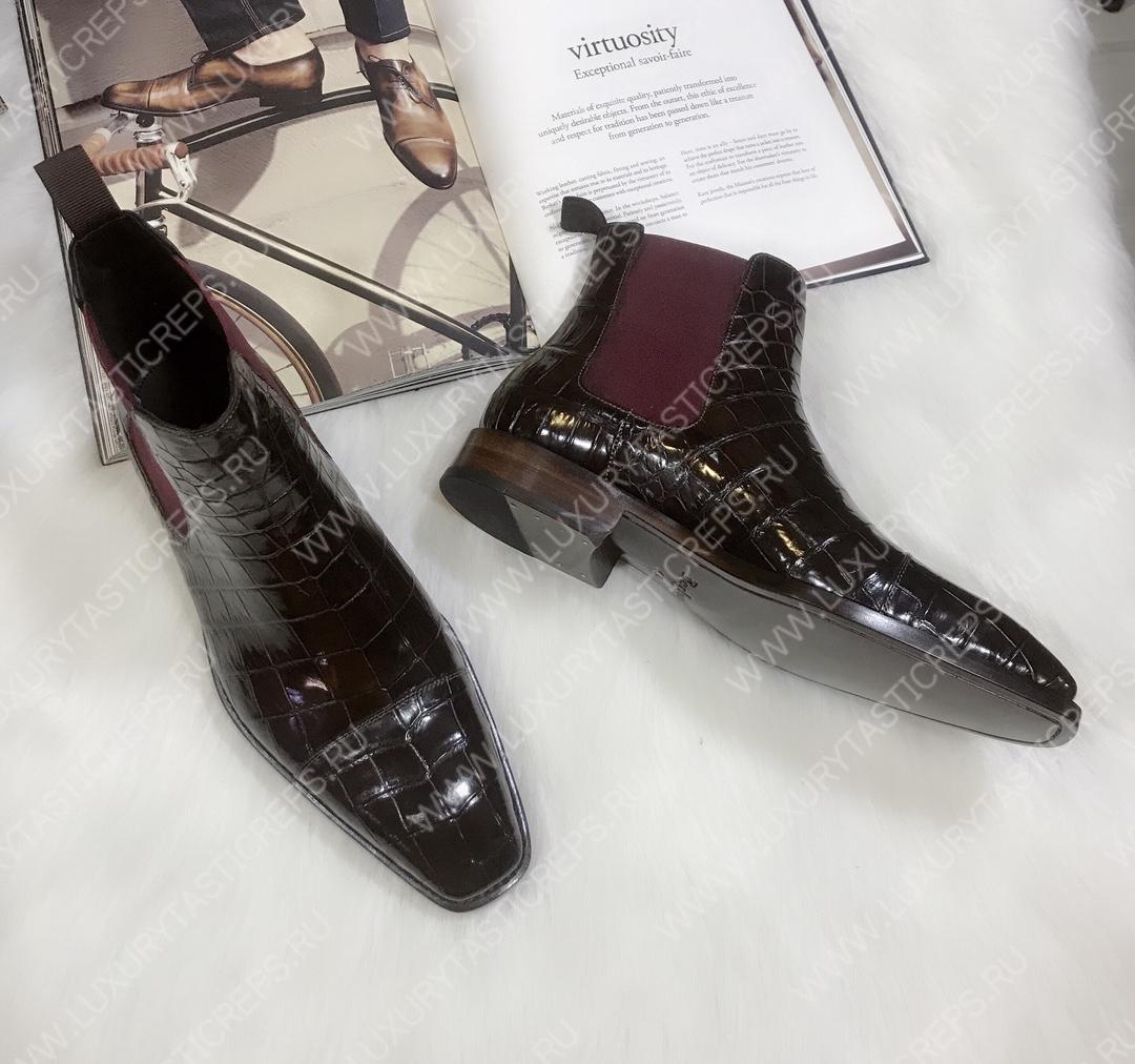 BERLUTI ALLIGATOR LEATHER BOOTS BURGUNDY S2582-E2