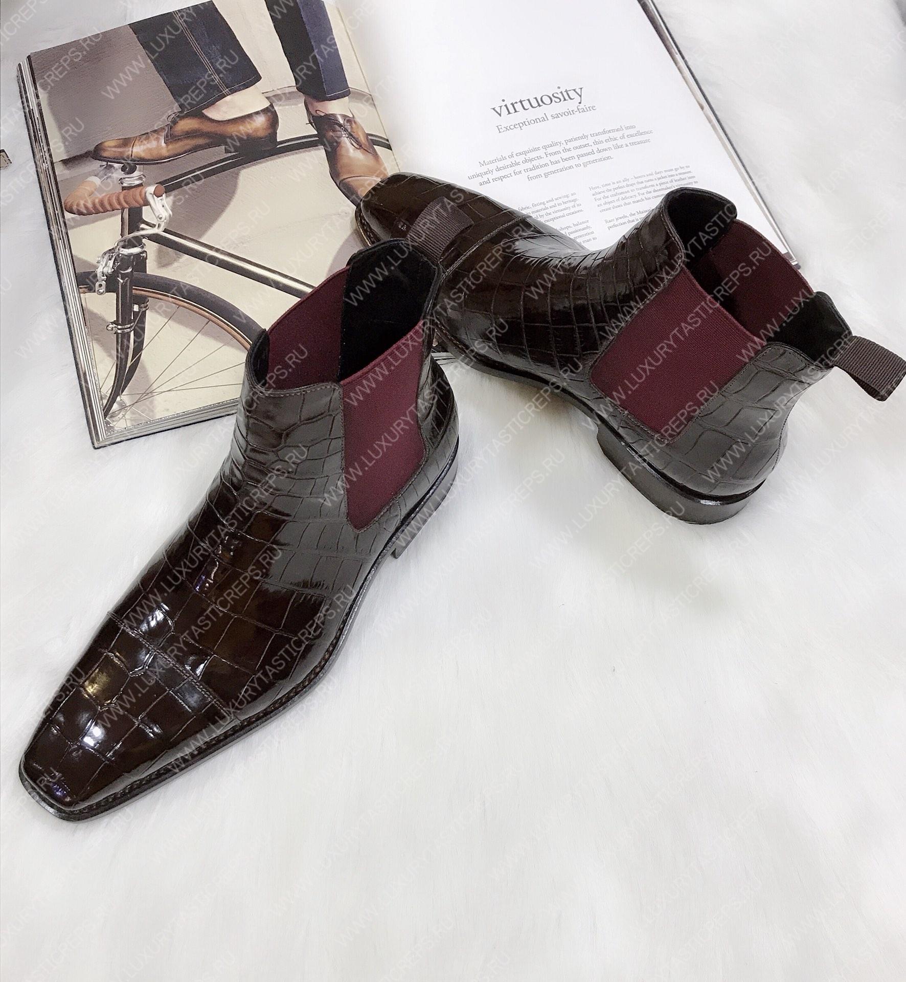 BERLUTI ALLIGATOR LEATHER BOOTS BURGUNDY S2582-E2