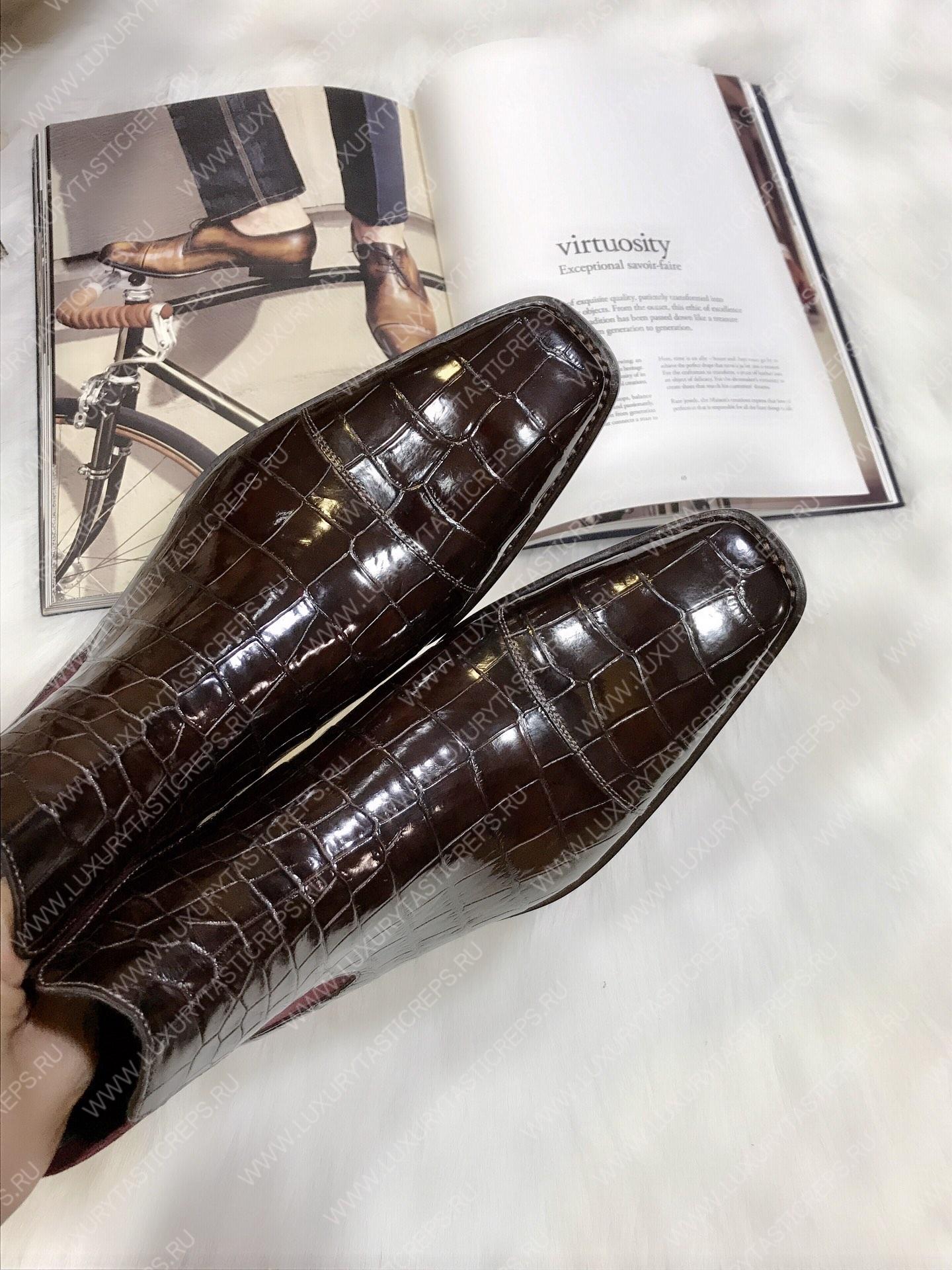 BERLUTI ALLIGATOR LEATHER BOOTS BURGUNDY S2582-E2