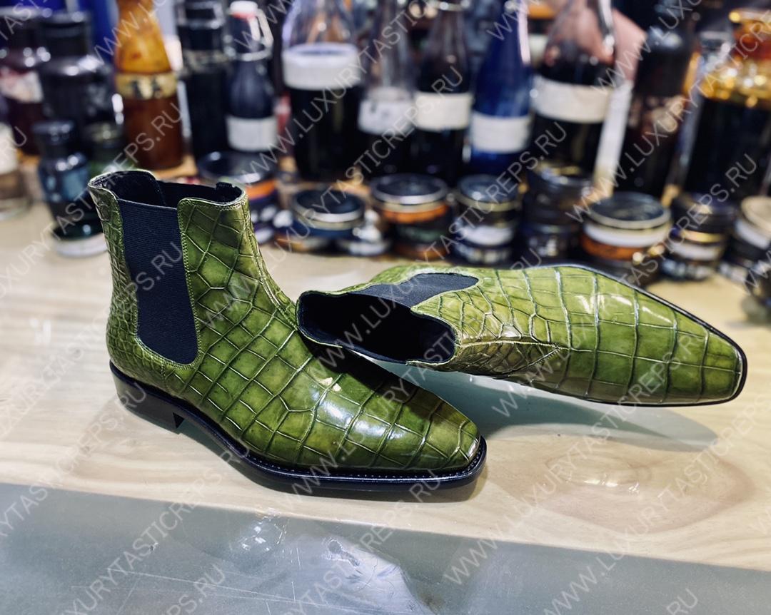BERLUTI ALLIGATOR LEATHER BOOTS GREEN S3204-E2