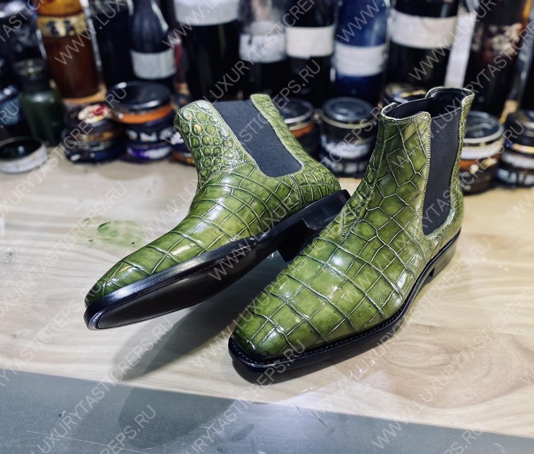 BERLUTI ALLIGATOR LEATHER BOOTS GREEN S3204-E2
