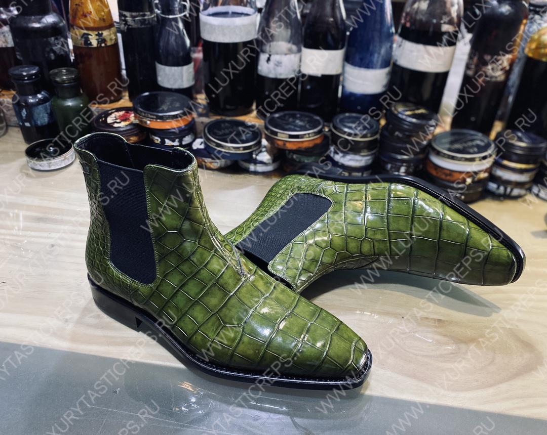 BERLUTI ALLIGATOR LEATHER BOOTS GREEN S3204-E2