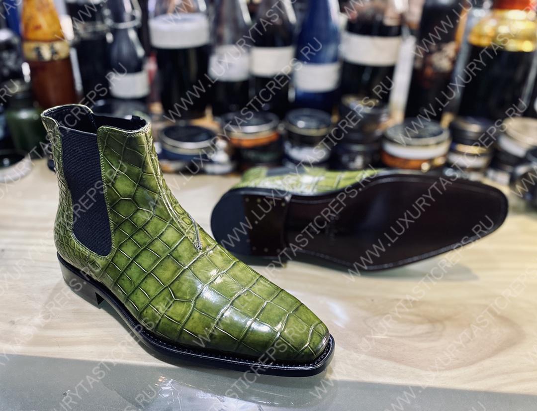 BERLUTI ALLIGATOR LEATHER BOOTS GREEN S3204-E2