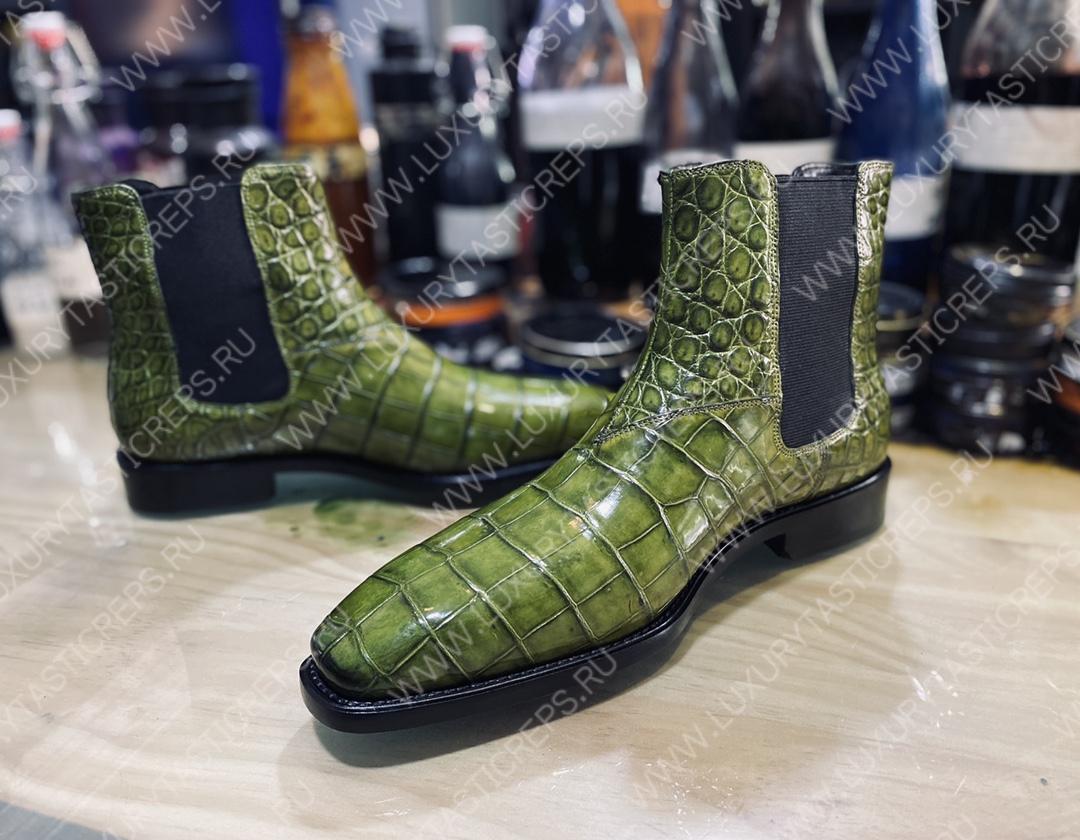 BERLUTI ALLIGATOR LEATHER BOOTS GREEN S3204-E2