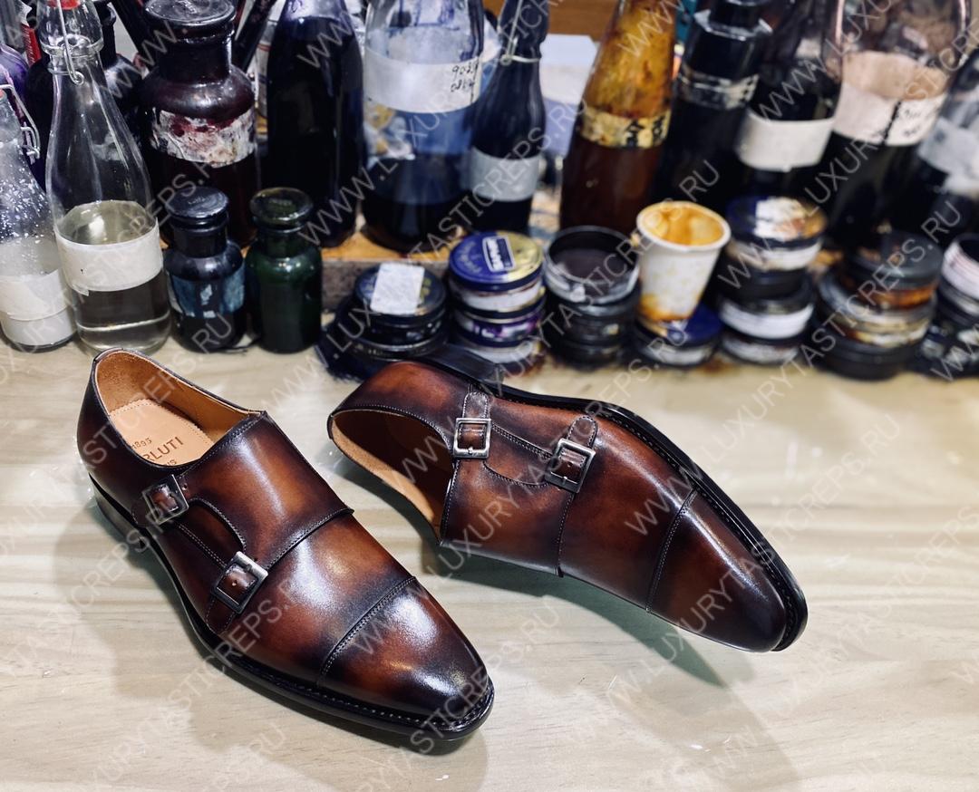 BERLUTI DOUBLE MONK STRAP BUCKLE SHOES BROWN S3309-V2