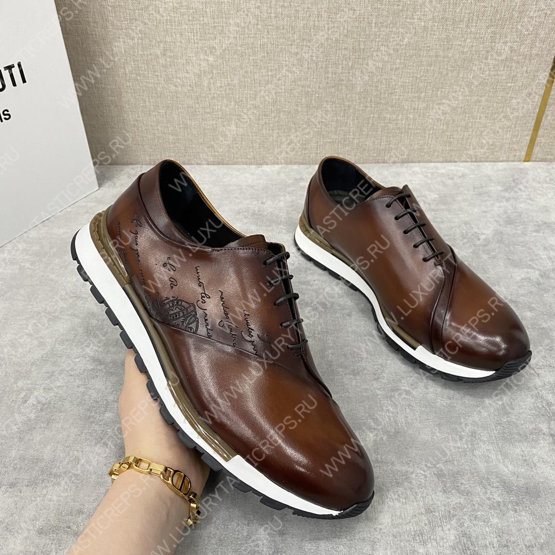 BERLUTI LEATHER LACE UP SHOES BROWN 3BER842