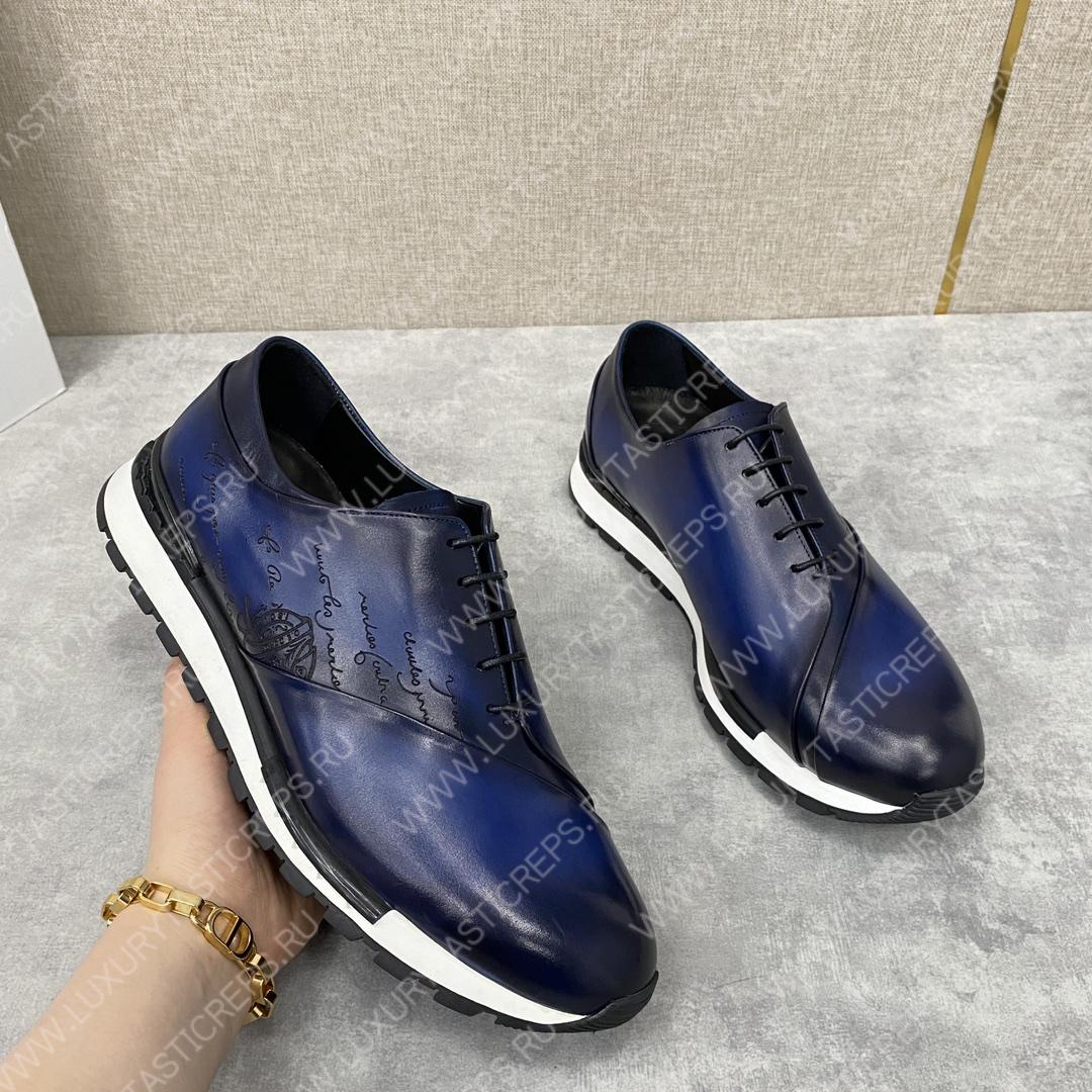 BERLUTI LEATHER LACE UP SHOES BLUE 3BER845